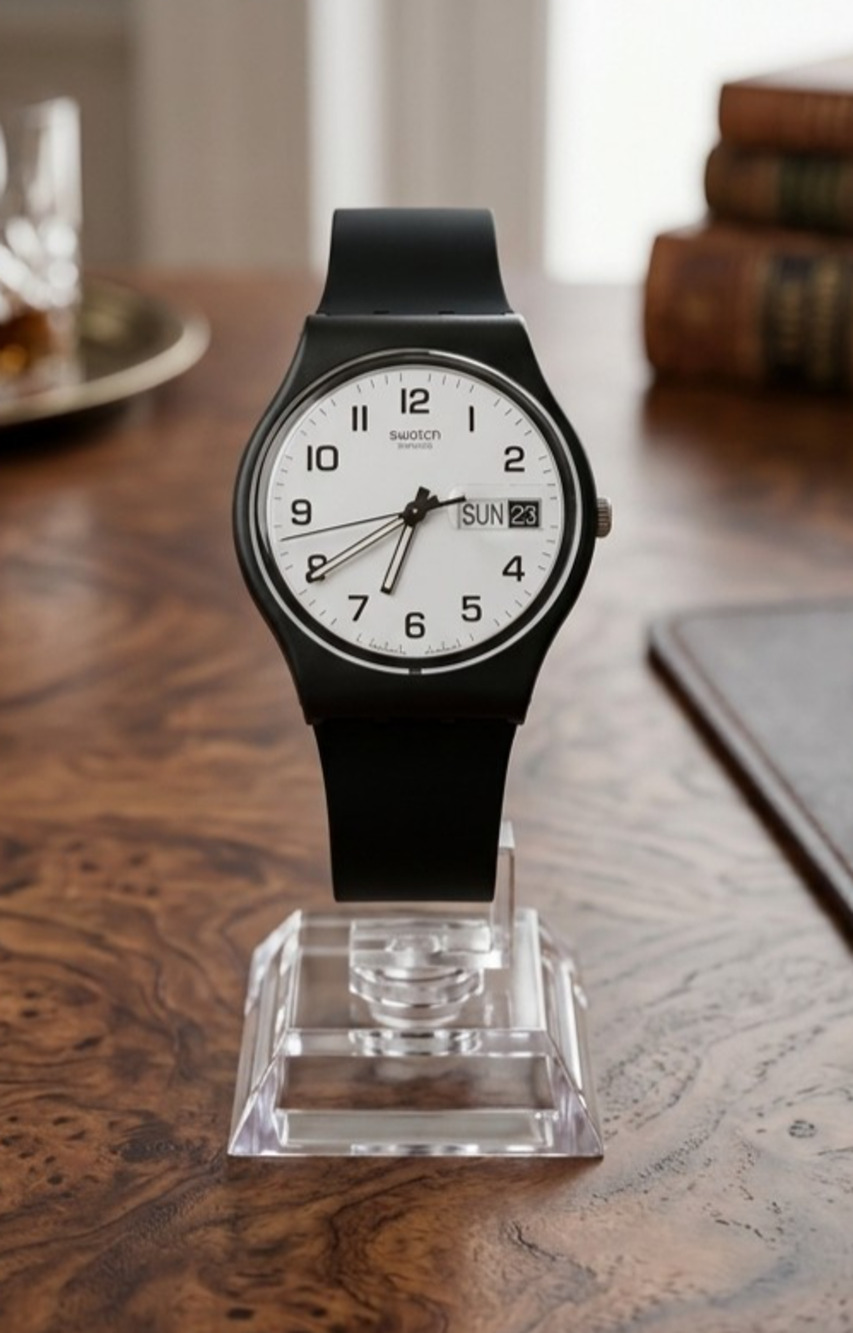 Swatch Watch ONCE AGAIN GB743 Vintage 1999 Black Analog Day Date Swiss